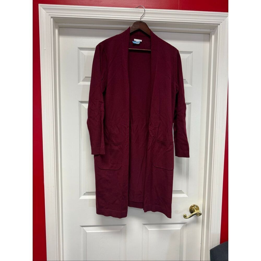 J. Jill Burgundy Long Line Open Front Cardigan Sweater sz M